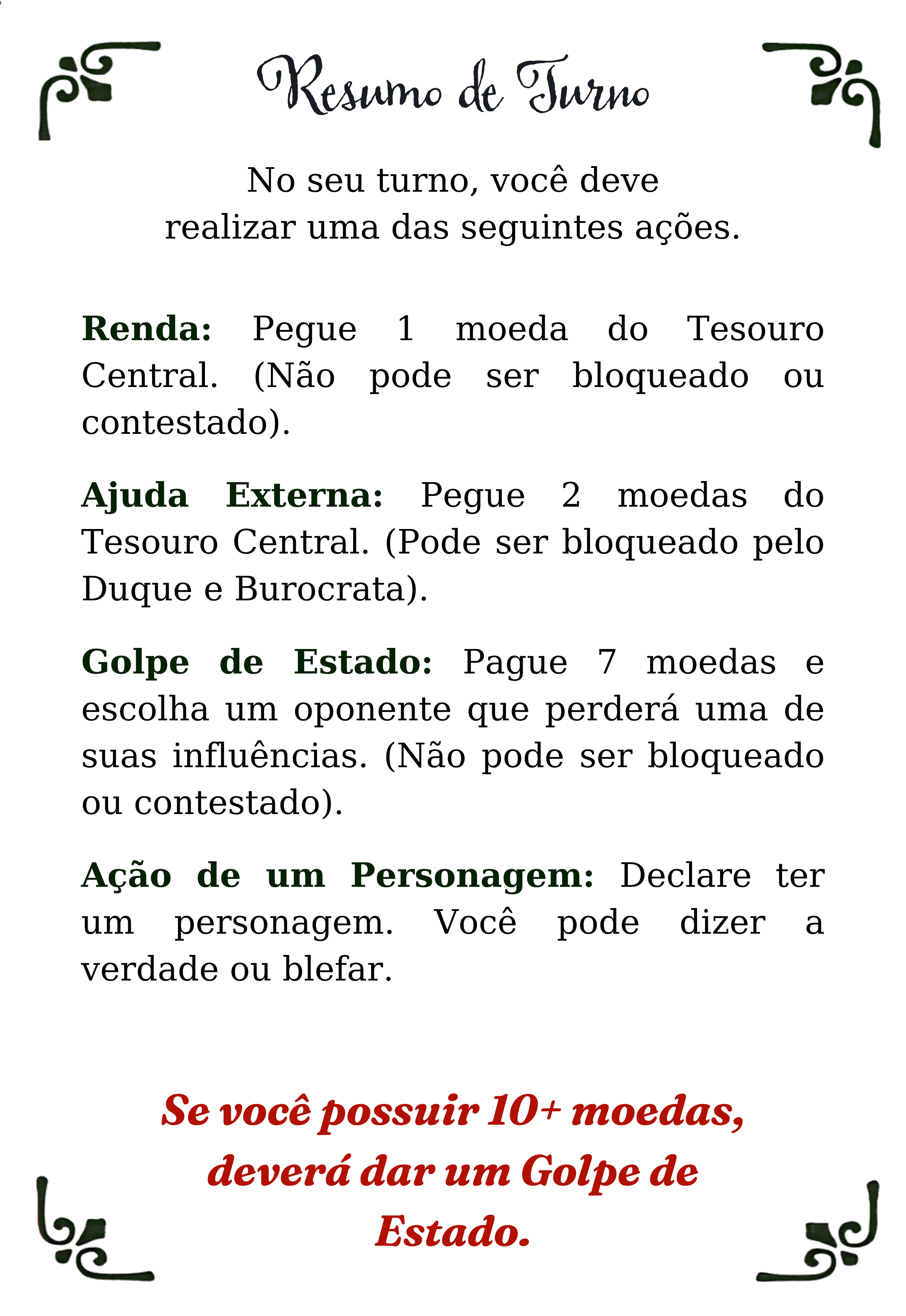 Ações Personagens - Verso